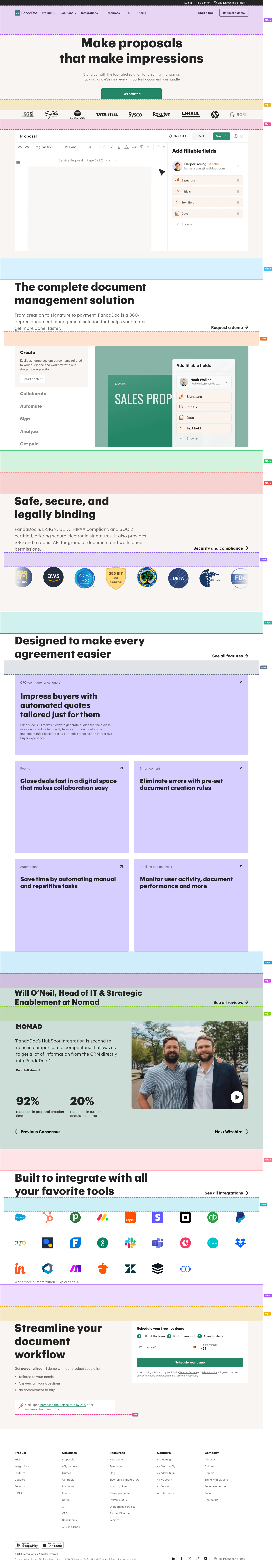 Live full page with colored spacing gap marks
